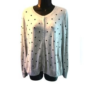 Old Navy Cardigan, women's Large. Grey/blue polka dots, button down 100% cotton